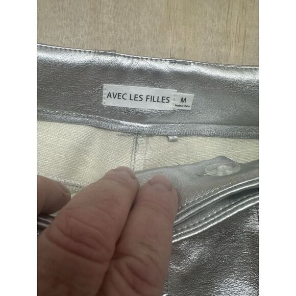 Avec Les Filles Metallic Silver Faux Leather High Waist Pants Size M - Picture 2 of 5